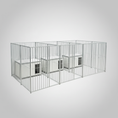 Load image into Gallery viewer, 3-bay galvanised dog pen with 3 cabins