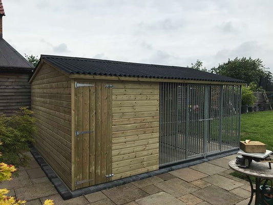 Kingsley Wooden 2 Bay Dog Kennel And Run with Storage Shed 15ft (wide) x 10'6ft (depth) x 7'3ft (apex)