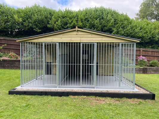 Delamere 3 Block Luxury Wooden Dog Kennel And Run 15ft (wide) x 10'6ft (deep) x 7'2ft (apex)