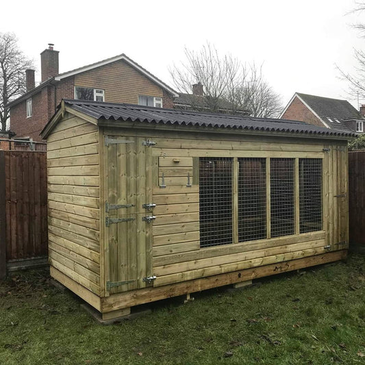 Winterley Wooden Dog Kennel And Run 12ft (wide) x 5ft (depth) x 6'6ft (apex)