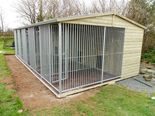 Chesterton Wooden 4 Block Dog Kennel And Run 20ft (wide) x 10'6ft (depth) x 7'3ft (apex)