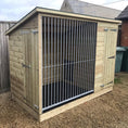Load image into Gallery viewer, Ettiley wooden dog kennel and run, size 8x4 feet, made from pressure-treated timber with galvanised steel panels