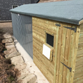 Load image into Gallery viewer, apex wooden dog kennel angled view, showing run area and sleeping compartment