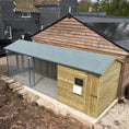 Load image into Gallery viewer, apex wooden dog kennel and run with secure fencing, weatherproof outdoor shelter