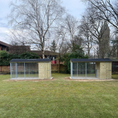 Load image into Gallery viewer, apex wooden dog kennel front view, full height with separate sleeping area