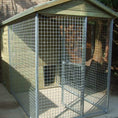 Load image into Gallery viewer, Faddiley apex wooden dog kennel and run, full height with galvanized steel mesh panels