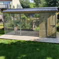 Load image into Gallery viewer, Faddiley apex wooden dog kennel and run, tanalised timber with galvanized steel fencing