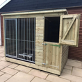 Load image into Gallery viewer, Chesterfield Wooden Dog Kennel & Run. The weatherproof outdoor shelter features a durable timber sleeping area and a rust-resistant galvanised steel run panel.