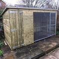 Load image into Gallery viewer, Chesterfield Wooden Dog Kennel & Run. The weatherproof outdoor shelter features a durable timber sleeping area and a rust-resistant galvanised steel run panel.