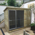 Load image into Gallery viewer, Chesterfield wooden dog kennel with pent roof and galvanised steel run panel