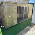 Load image into Gallery viewer, Spacious double dog kennel and run, perfect for medium to large breeds like Golden Retrievers, Border Collies, and mixed-breed dogs. This outdoor structure is made with weather-resistant wood and includes two separate enclosures.