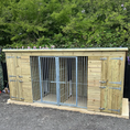 Load image into Gallery viewer, Spacious double dog kennel and run, perfect for medium to large breeds like Golden Retrievers, Border Collies, and mixed-breed dogs. This outdoor structure is made with weather-resistant wood and includes two separate enclosures.