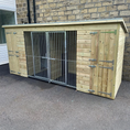 Load image into Gallery viewer, Spacious double dog kennel and run, perfect for medium to large breeds like Golden Retrievers, Border Collies, and mixed-breed dogs. This outdoor structure is made with weather-resistant wood and includes two separate enclosures.