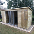 Load image into Gallery viewer, Spacious double dog kennel and run, perfect for medium to large breeds like Golden Retrievers, Border Collies, and mixed-breed dogs. This outdoor structure is made with weather-resistant wood and includes two separate enclosures.