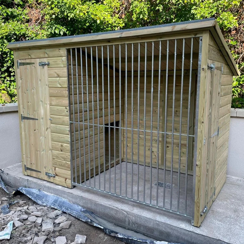 KENNELSTORE 10'6 x Ettiley Wooden Dog Kennel Run Low-Height, Pent Roof