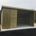 Load image into Gallery viewer, Wooden Dog Kennel & Outdoor Run made with pressure treated timber. The image shows a durable, weather-resistant kennel providing a secure outdoor space for a dog.