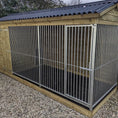 Load image into Gallery viewer, Apex Wooden Dog Kennel and Run. The weatherproof outdoor shelter features a classic apex roof and is constructed with durable timber to provide a secure and comfortable home for a dog.