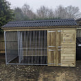 Load image into Gallery viewer, A Kennelstore 10x5 Windermere Apex Wooden Dog Kennel and Run. The weatherproof outdoor shelter features a classic apex roof and is constructed with durable timber to provide a secure and comfortable home for a dog.