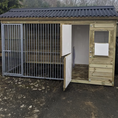 Load image into Gallery viewer, Apex Wooden Dog Kennel and Run. The weatherproof outdoor shelter features a classic apex roof and is constructed with durable timber to provide a secure and comfortable home for a dog.