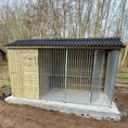 Load image into Gallery viewer, A Kennelstore 12x5 Windermere Apex Wooden Dog Kennel and Run. The weatherproof outdoor shelter features a classic apex roof and is constructed with durable timber to provide a secure and comfortable home for a dog.