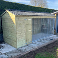 Load image into Gallery viewer, A Kennelstore 14x5 Windermere Apex Wooden Dog Kennel and Run. The weatherproof outdoor shelter features a classic apex roof and is constructed with durable timber to provide a secure and comfortable home for a dog.