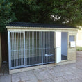 Load image into Gallery viewer, Grand Windermere 12ft x 5ft wooden dog kennel and run with an expansive three-sided open 5cm bar run.