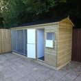 Load image into Gallery viewer, Apex Wooden Dog Kennel and Run. The weatherproof outdoor shelter features a classic apex roof and is constructed with durable timber to provide a secure and comfortable home for a dog.