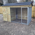 Load image into Gallery viewer, Apex Wooden Dog Kennel and Run. The weatherproof outdoor shelter features a classic apex roof and is constructed with durable timber to provide a secure and comfortable home for a dog.