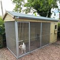 Load image into Gallery viewer, A Kennelstore 14x5 Windermere Apex Wooden Dog Kennel and Run. The weatherproof outdoor shelter features a classic apex roof and is constructed with durable timber to provide a secure and comfortable home for a dog.