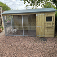 Load image into Gallery viewer, Apex Wooden Dog Kennel and Run. The weatherproof outdoor shelter features a classic apex roof and is constructed with durable timber to provide a secure and comfortable home for a dog.