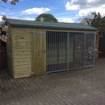 Load image into Gallery viewer, Apex Wooden Dog Kennel and Run. The weatherproof outdoor shelter features a classic apex roof and is constructed with durable timber to provide a secure and comfortable home for a dog.