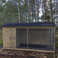 Load image into Gallery viewer, : Spacious Windermere 10'6 x 5ft wooden dog kennel and run with a three-sided open 5cm bar run and apex roof.
