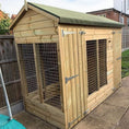 Load image into Gallery viewer, outdoor Dog Kennel & Run. The pressure-treated timber kennel features a classic apex roof and is covered by a 15-year anti-rot guarantee, ideal for use with dogs or rabbits.