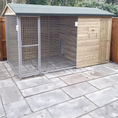 Load image into Gallery viewer, Wooden Dog Kennel and Run. The spacious outdoor shelter is built with durable timber to provide a secure and comfortable home for a dog.