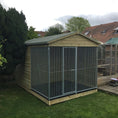Load image into Gallery viewer, A high-quality, tanalised wooden Deluxe Dog Kennel with a front entry and run.