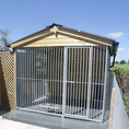 Load image into Gallery viewer, A high-quality, tanalised wooden Deluxe Dog Kennel with a front entry and run.