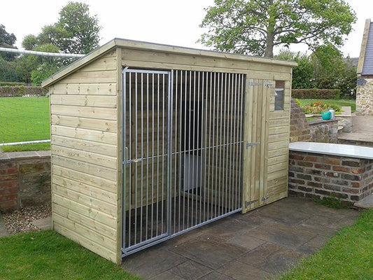 wooden dog kennel and run
