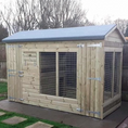 Load image into Gallery viewer, Outdoor Dog Kennel & Run. The pressure-treated timber kennel features a classic apex roof and is covered by a 15-year anti-rot guarantee, ideal for use with dogs or rabbits.