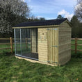 Load image into Gallery viewer, Wooden Dog Kennel and Run. The spacious outdoor shelter is built with durable timber to provide a secure and comfortable home for a dog.