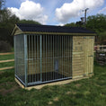 Load image into Gallery viewer, Grand Wymbury 12x5 wooden dog kennel and run with a large two-sided open run and apex roof.