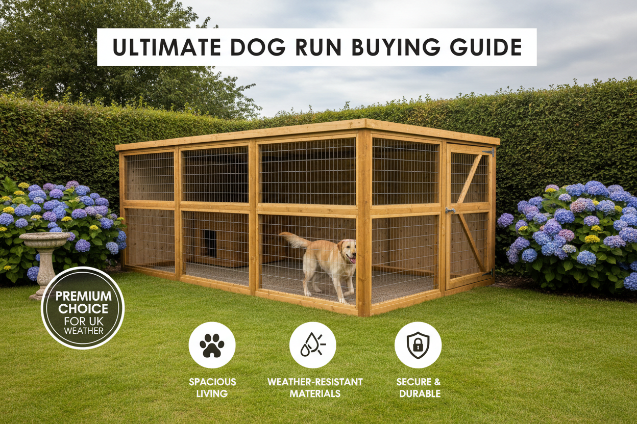 Wooden dog run with mesh fencing showing quality construction for UK gardens