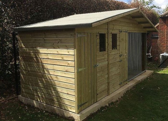 Elworth Wooden Dog Kennel And Run With Storage Shed 15ft (wide) x 4ft (depth) x 6'6ft (apex)