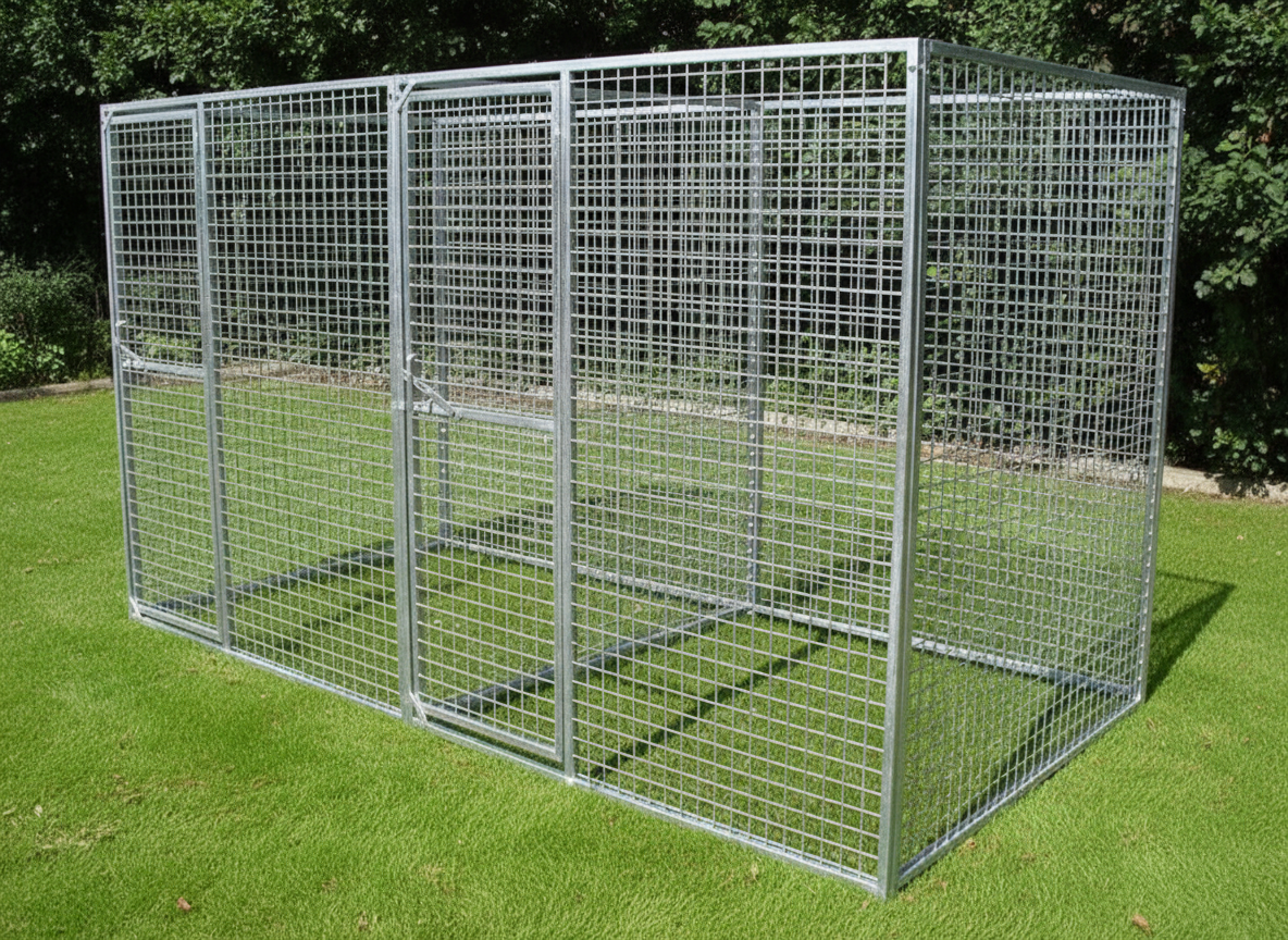 2-Bay Galvanised Mesh Dog Pen - Clean Floor