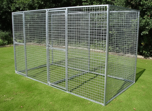 2-Bay Galvanised Mesh Dog Pen - Clean Floor
