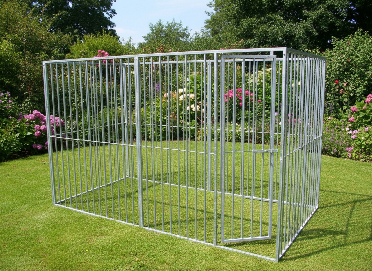 4-Sided Bar Pro Galvanised Dog Pen in Garden Setting
