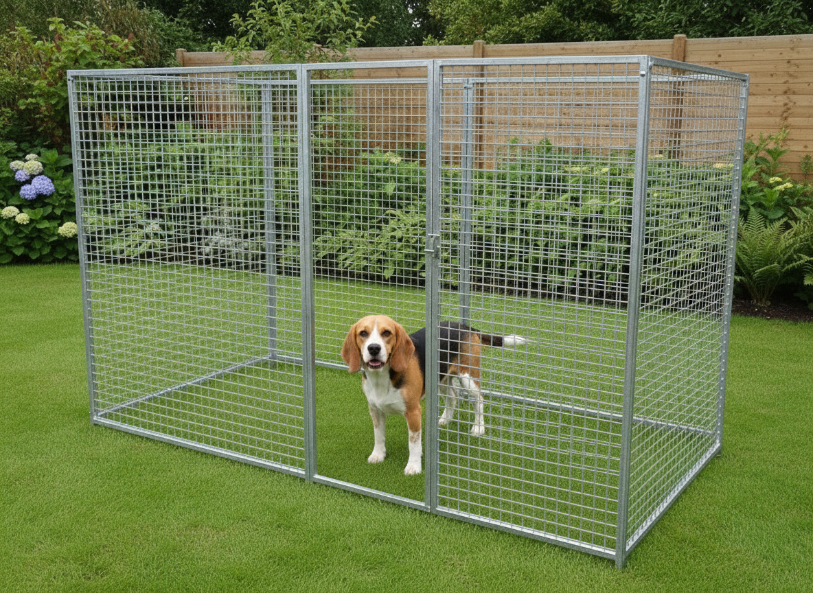 4-Sided Mesh Dog Pen with Medium Dog in Doorway