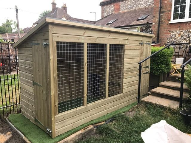 ASTON WOODEN DOG KENNEL AND RUN 12ft (wide) x 4ft (depth) x 5'7ft (high)