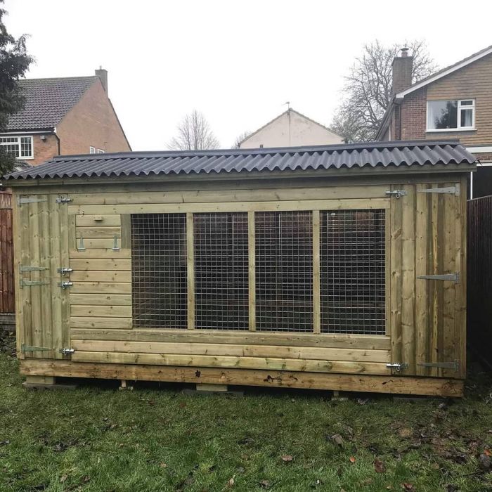 Winterley Wooden Dog Kennel And Run 14ft (wide) x 5ft (depth) x 6'6ft (apex)