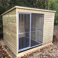 Load image into Gallery viewer, A Kennelstore Chesterfield Wooden Dog Kennel & Run. The weatherproof outdoor shelter features a durable timber sleeping area and a rust-resistant galvanised steel run panel.
