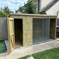 Load image into Gallery viewer, Tanalised timber dog kennel with raised floor and secure run
